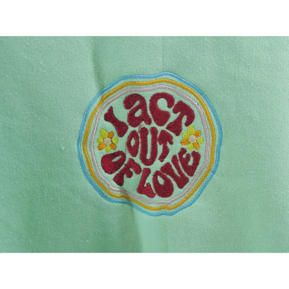 Custom Embroidery Hoodie L Love Embroidered Front and Back Custom Large Lime